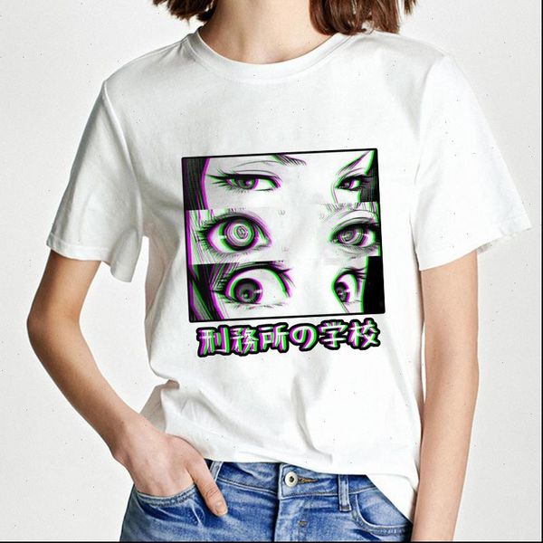 

women summer japanese penal school eyes casual t shirt harajuku dark anime print fashion loose aesthetic female t shirt, White
