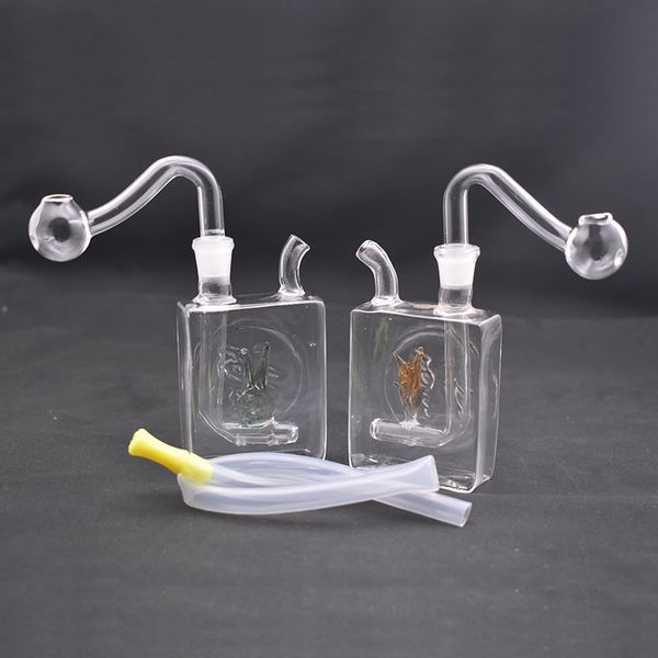 Protable mini bunte China Segen 10mm weibliche Glas Bohrinsel Wasserbong Rohr zum Rauchen mit Silikonschlauch