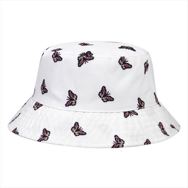 

korean summer foldable bucket hat white harajuku butterfly printed fishermans outdoor sun fishing panama hats, Blue;gray