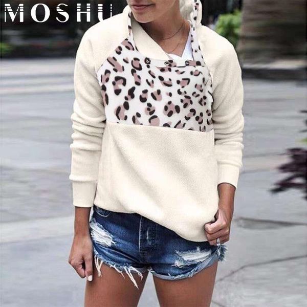 

women's hoodies & sweatshirts 2021 winter women leopard sweatshirt warm long sleeve oblique button turtleneck fleece pullover streetwea, Black