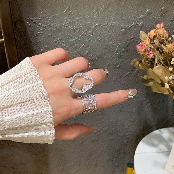 

exaggeration finger ring diamond cz 925 sterling silver party wedding band rings for women promise birthday jewelry gift, Slivery;golden