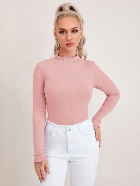 

mock neck rib-knit form fitted 39sk#, White