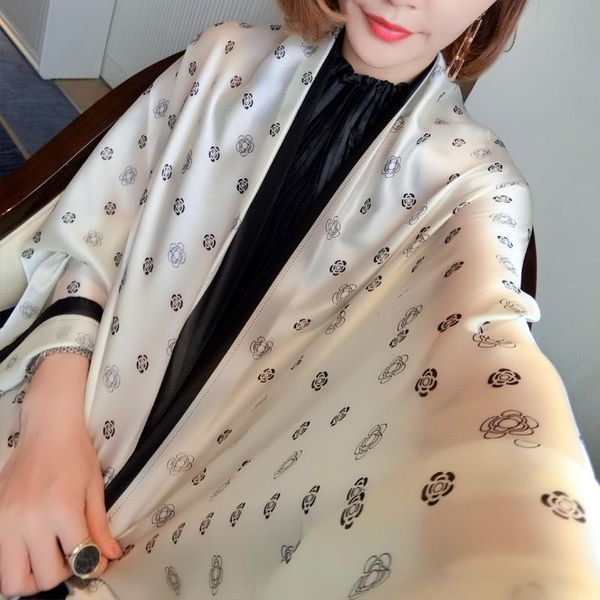 

scarves fashionladies camellia flower printed summer silk scarf shawls wraps pashmina sunscreen hijab head beach, Blue;gray