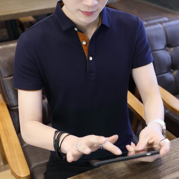 

ummer polo 2020 shirt solid color short korean casual half sleeve lapel t-shirt men's fashion, White;black