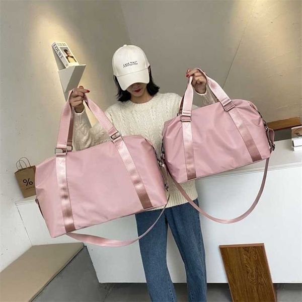 Moda feminina bolsa de viagem grande bolsa de mão de nylon à prova d'água ombro academia de fim de semana feminino 202211