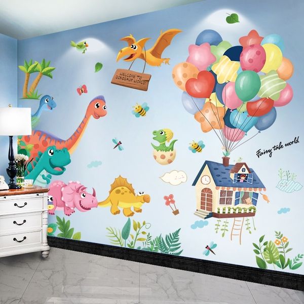 [Shijuehezi] Dinozor Hayvanlar Duvar Çıkartmaları DIY Cartoo Balonlar Duvar Çıkartmaları Çocuk Odaları Için Bebek Yatak Odası Kreş Ev Dekorasyon 210310