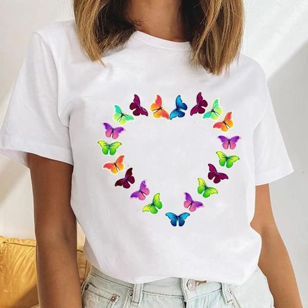

women's t-shirt women love heart butterfly ladies 90s watercolor casual female clothes print tees tshirt cartoon graphic, White
