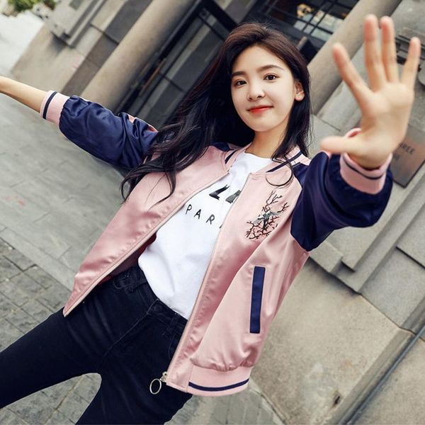 

women's jackets jacket for women retro coats casual stand collar embroidered patchwork female baseball uniform autumn zipper warm outwe, Black;brown