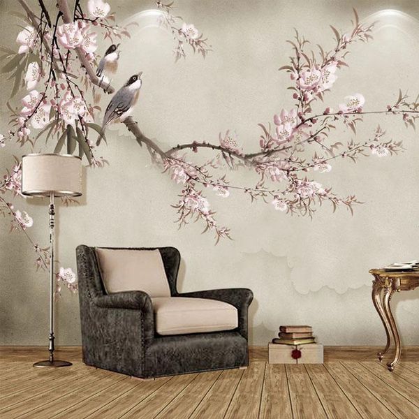 

wallpapers chinese style flowers birds mural wallpaper 3d art pink floral po wall paper living room tv sofa study home decor papers