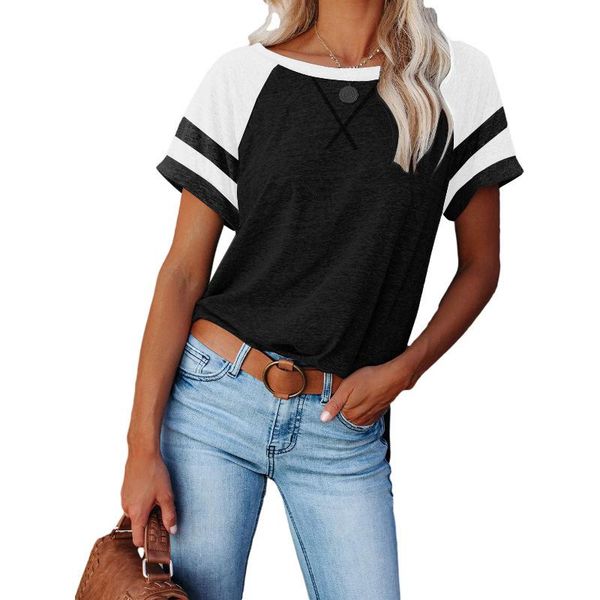 

women's t-shirt stripe splice print women 2021 summer loose short sleeve o-neck tee casual fashion streetwear multicolor lady clothing, White