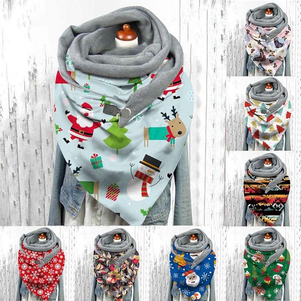 

scarves christmas snowflake winter warm women xmas print button wrap casual shawls party gift year santa claus scarf, Blue;gray