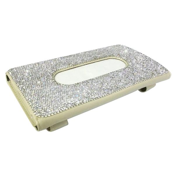 

tissue boxes & napkins sun visor box pu paper holder rhinestone napkin organizer case for home living room car (beige)