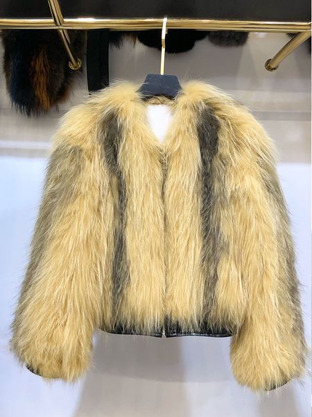 

2021 wintertime vintage real female fox coat natural raccoon dog fur short fine lady jackets s74 9kyo, Black