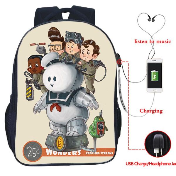 

backpack mochila men women funny ghostbusters usb lapteen bookbag cartoon school bag boy girl charge travel gift