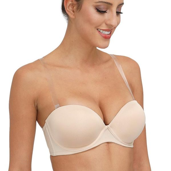 

bras 2021 transparent women bra push up padded invisible backless low anti-slip strapless adjusted convertible quality, Red;black
