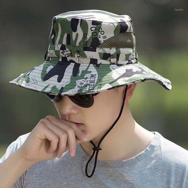 

beanies summer men camouflage hat outdoor fishing cap wide brim anti-uv caps children large - edged sunscreen hat1
