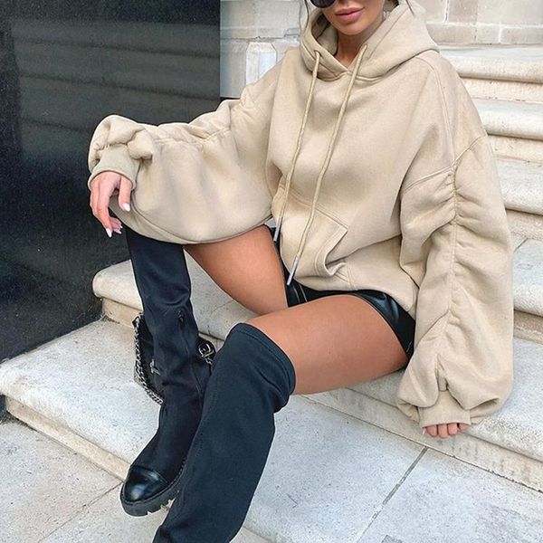 

women's hoodies & sweatshirts long sleeve pockets drawstring hooded loose casual lady winter streetwear hoody women autumn clothes g293, Black