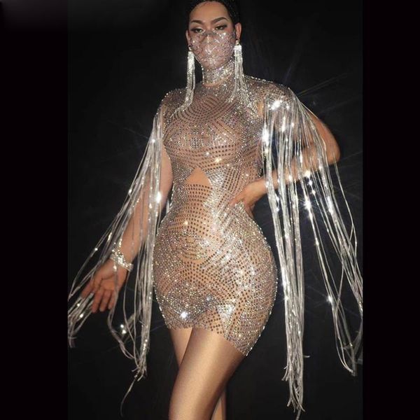 

stage wear gogo direction dance dress rhinestones fringe dresses celebrate prom crystal stones skinny singer show, Black;red