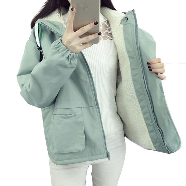 

2021 women's new winter women parkas inner thick lamb wool keep warm coat female cotton padded jacket short long coats a r45n, Black