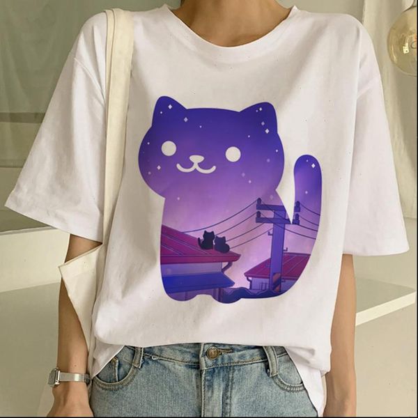 

women tshirt female cartoon cat tees short sleeve casual ulzzang kawaii harajuku tee shirt vintage women t shirt clothes, White