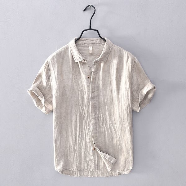 

2021 new brand short-sleeved linen fashion casual shirts for men solid comfortable shirt mens flax overhemd camisa ck29, White;black