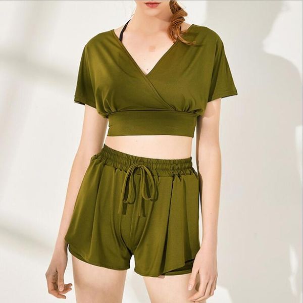

yoga outfit mid waist loose shorts quick dry breathable sportswear fitness gym running women sport