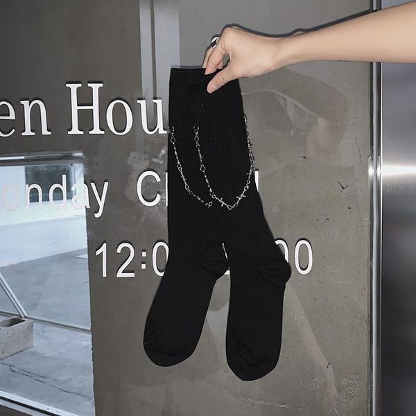 socks & hosiery summer ins super female online influencer dark thorn chain calf japanese style all-matching black mid-calf, Black;white