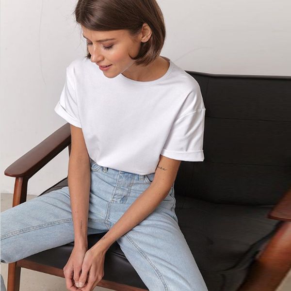 

2021 women casual loose white cotton shirt o neck short sleeve office workwear summer new fashion solid shirts female yo0f