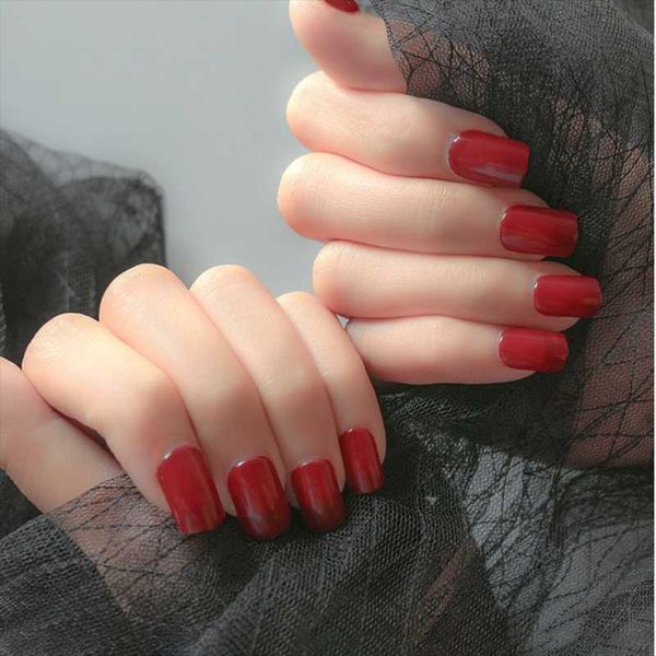 

false nails 24pcs/box women artificial manicure tool press on nail tips wearable fake square head tip, Red;gold