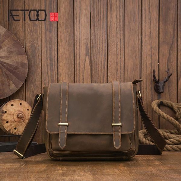 

HBP AETOO Handmade Leather Retro Messenger Bag, Leather Shoulder Bag, Crazy Horse Leather Male Messenger Bag, Black