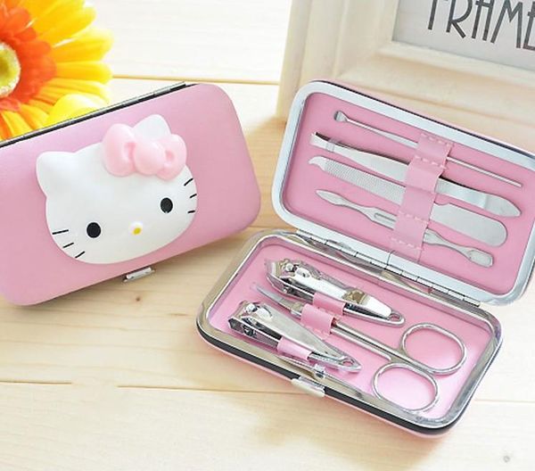 

card holders cute cartoon nail clippers set manicure 7-piece, Brown;gray