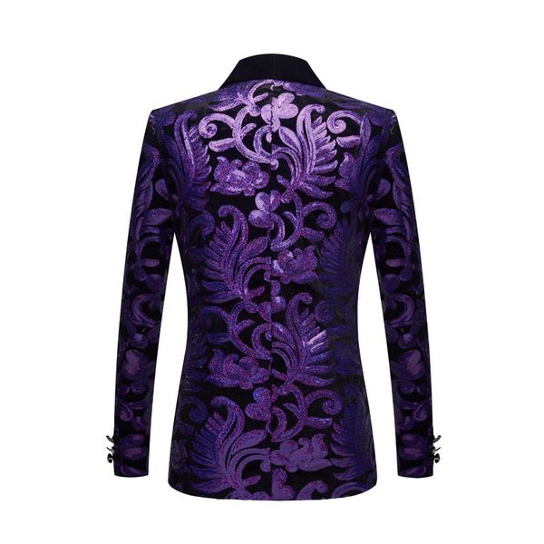 

men's suits & blazers pyjtrl male sequins in purple velvet floral blazers wedding dance dj singers attire fine fit 0y3b, White;black