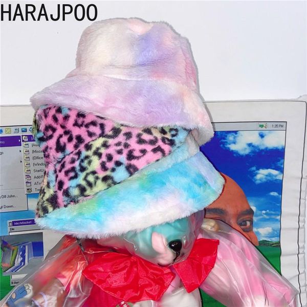

scarves harajpoo women hat japanese harajuku ins dyed magic leopard-print fur sun autumn winter korean y2k fisherman hats, Blue;gray