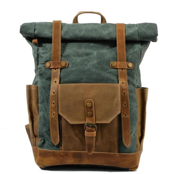 

outdoor bags 20-35l women retro canvas bag oil wax cotton leather backageteenager traveling waterproof rucksack