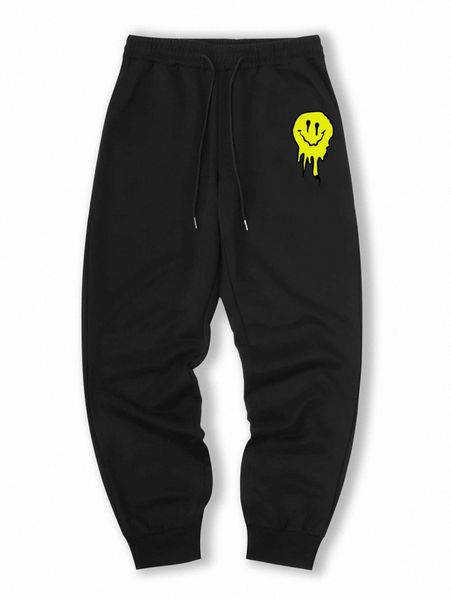 

romwe guys graphic print drawstring sweatpants i0ov#, Black