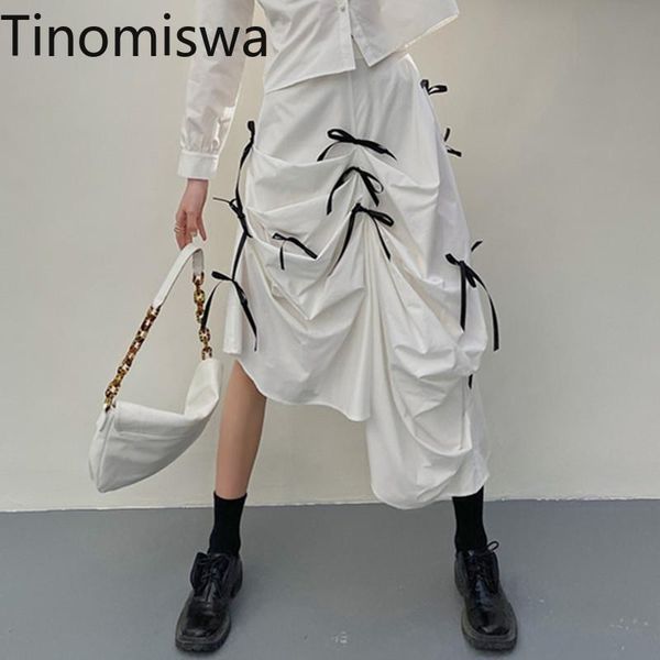

tinomiswa bow knot design irregular skirt women contrast color high waist skirts female pleated design streetwear faldas mujer, Black