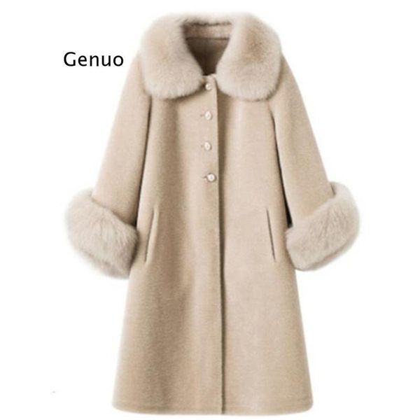

women's fur & faux classic coat mid-length style collar imitation sheep shearing particles loose clothing, Black
