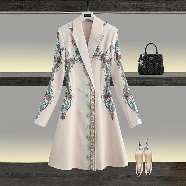 

women's trench coats 2021 autumn long coat women suit collar sleeve double breasted printed temperament jacket for, Tan;black