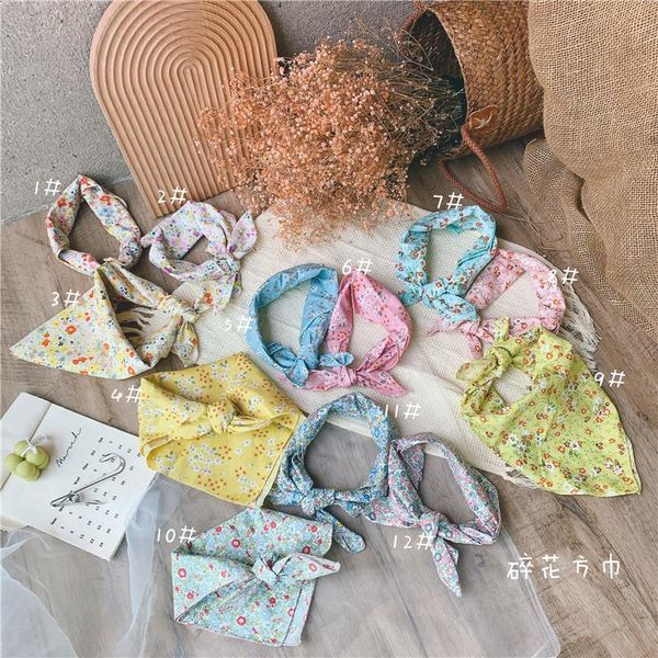 

scarves cotton linen children's small broken flower square towel autumn baby decorative bib saliva triangular, Blue;gray