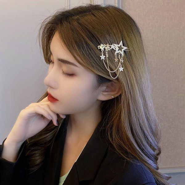 

hair clips & barrettes tiara clip tassel hairpin bangs side star frog buckle fairy for women with crystal rhinestone, Golden;silver