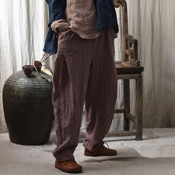 

women's pants & capris women vintage wide leg embroidery linen trouser 2021 fall elastic waist solid color female clothes casual, Black;white