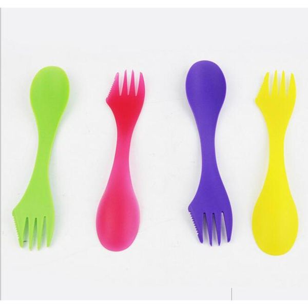 

wholesale fork spoon spork 3 in 1 reusable plastic tableware cutlery utensil combo kitchen portable outdoor picnic jllewf xmh_home