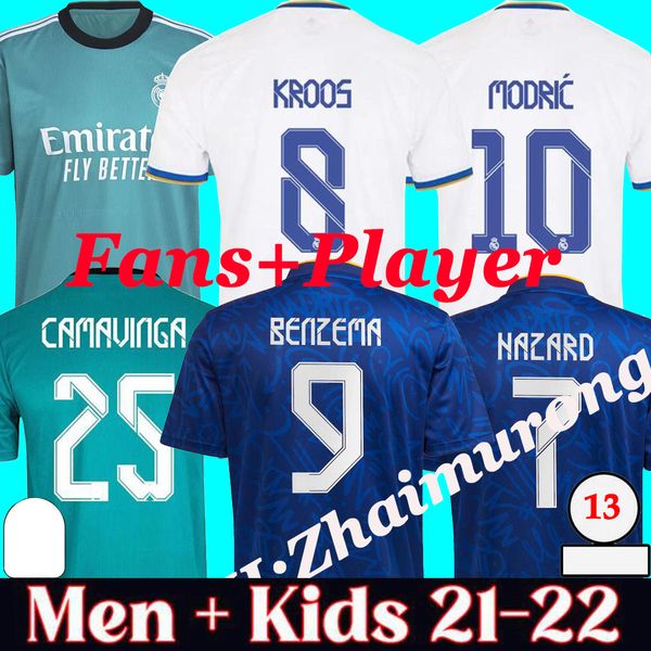 

2021/22 real madrid soccer jerseys fans and player football shirts hazard camavinga benzema asensio modric marcelo vini jr 21 22 camiseta me, Black;yellow