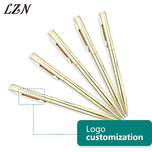 

ballpoint pens 500pcs golden pen high-end ball-point stainless steel rod rotating metal stationery customlized text/logo, Blue;orange