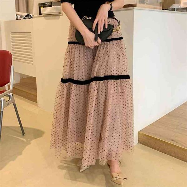 

[ewq]dot mesh elegant autumn mujer faldas vintage fashion woman skirts korean chic long women black bottom clothing 210708
