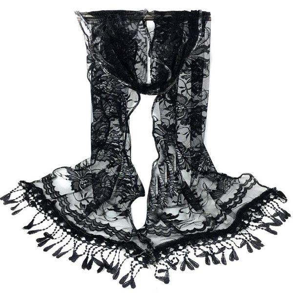 

cycling caps & masks fashion women long wrap scarf tassel shawl flower black lace scarves