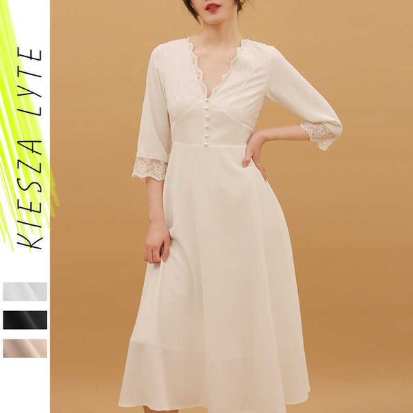 Vestido de retalhos do vintage vestido de festa de laço verão cintura alta branco vestidos de praia de túnica vestidos femininos roupas femininas 210608