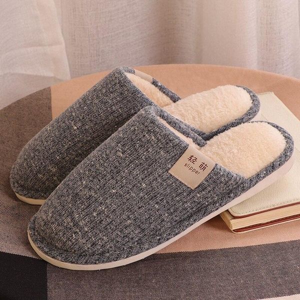 

slippers 2021 simple pure color flat slides women winter bedroom cotton couples stripe warm plush shoes ladies house, Black