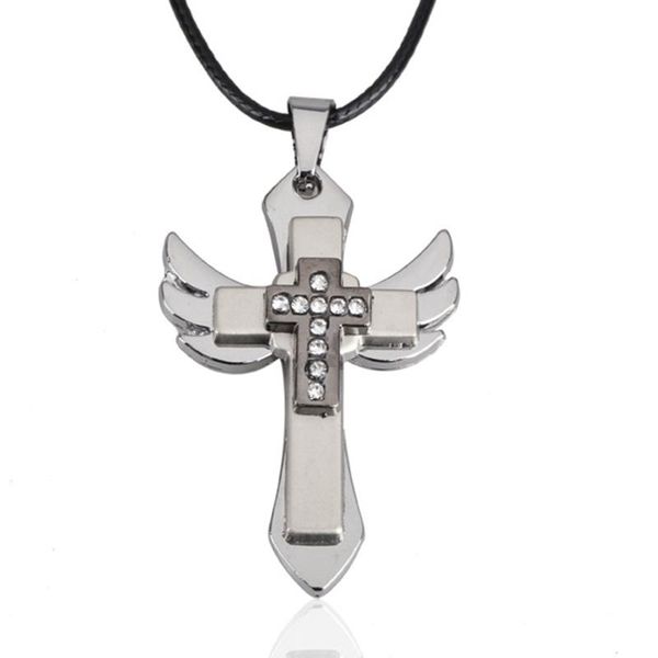 

pendant necklaces men necklace cross angel wing boy jewelry gift b99, Silver