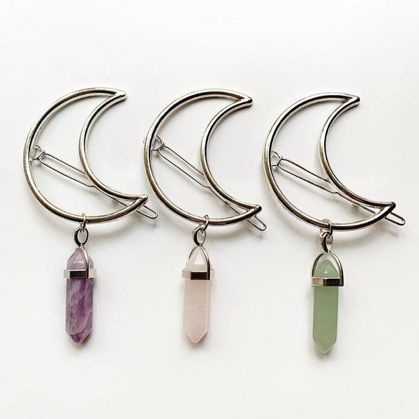 

hair clips & barrettes bhuann alloy metal clip moon jewelry pins with natural stone point pendant geometric hairband 1pc, Golden;silver